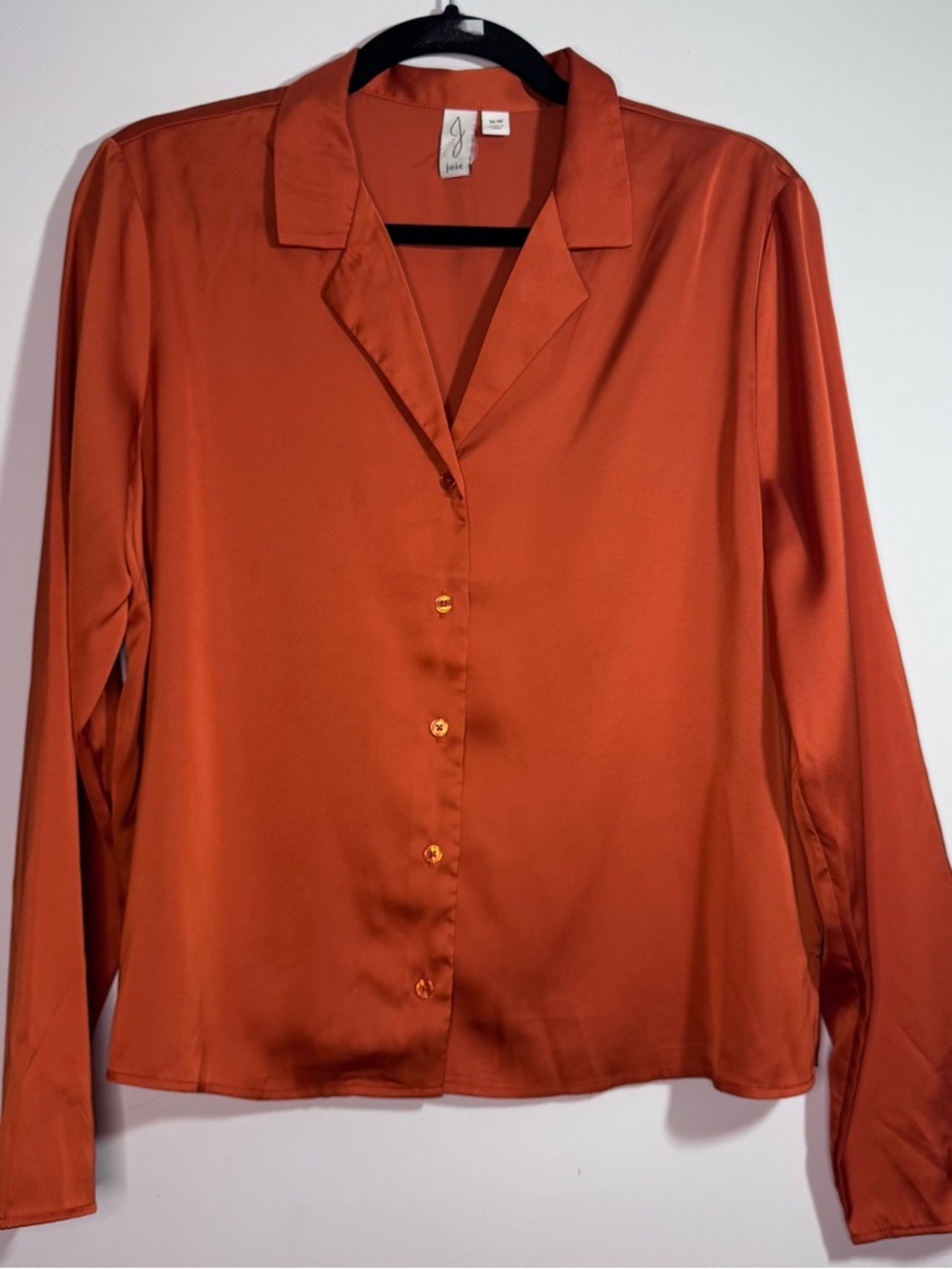 Joie Satin Button Front Blouse Rust Orange Size M